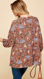 Vintage Floral Print Long Slv Top