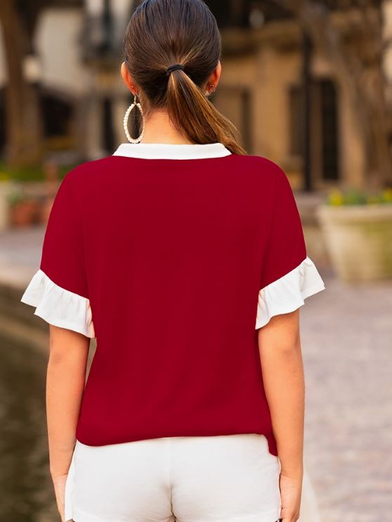 Game Day Ruffle Sleeves V-Neck Top