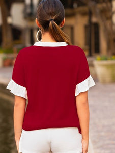 Game Day Ruffle Sleeves V-Neck Top