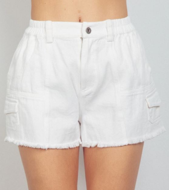 White Twill Denim Shorts