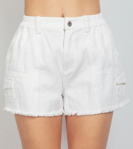 White Twill Denim Shorts