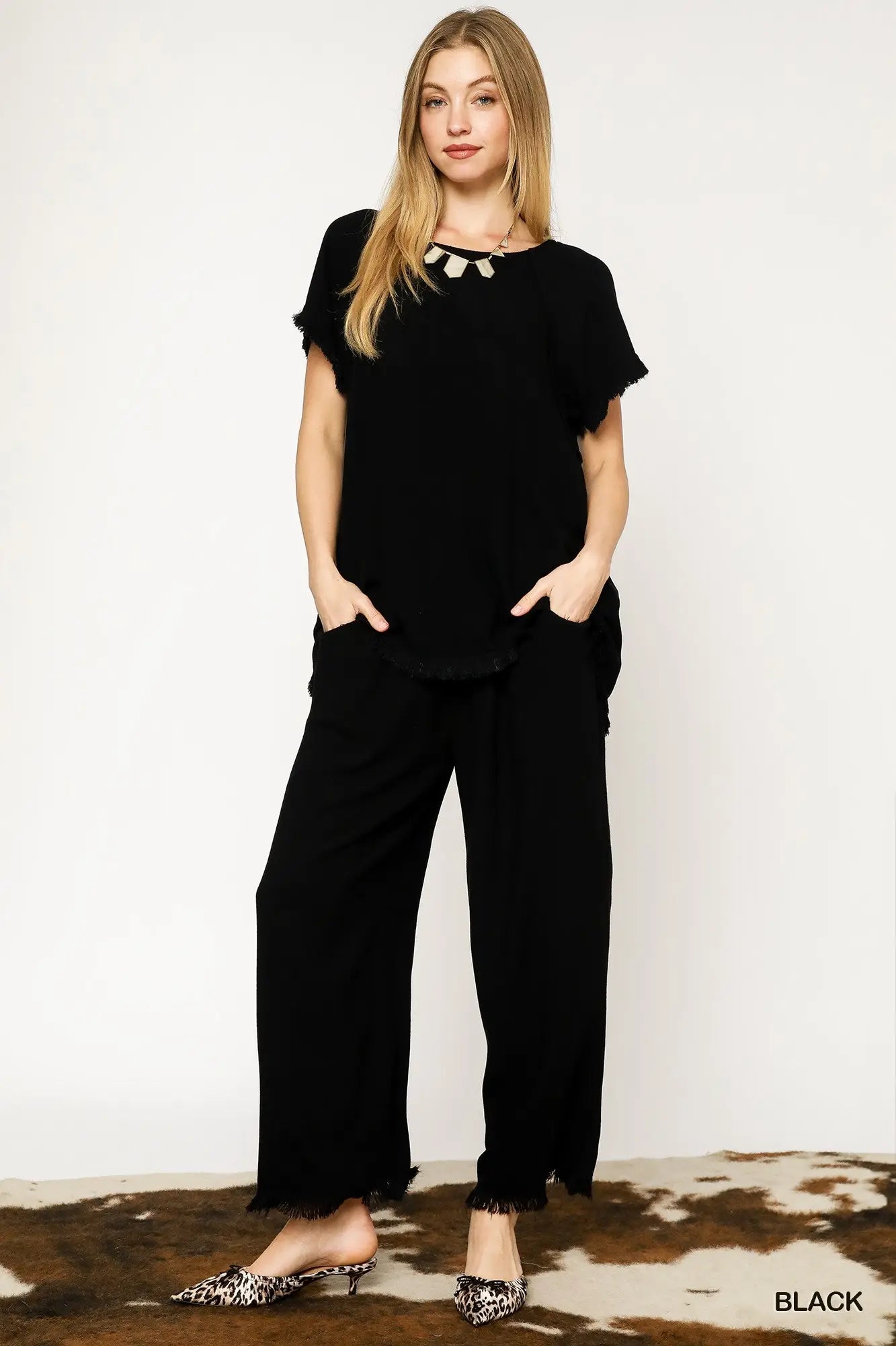 Black Linen Blend Pants