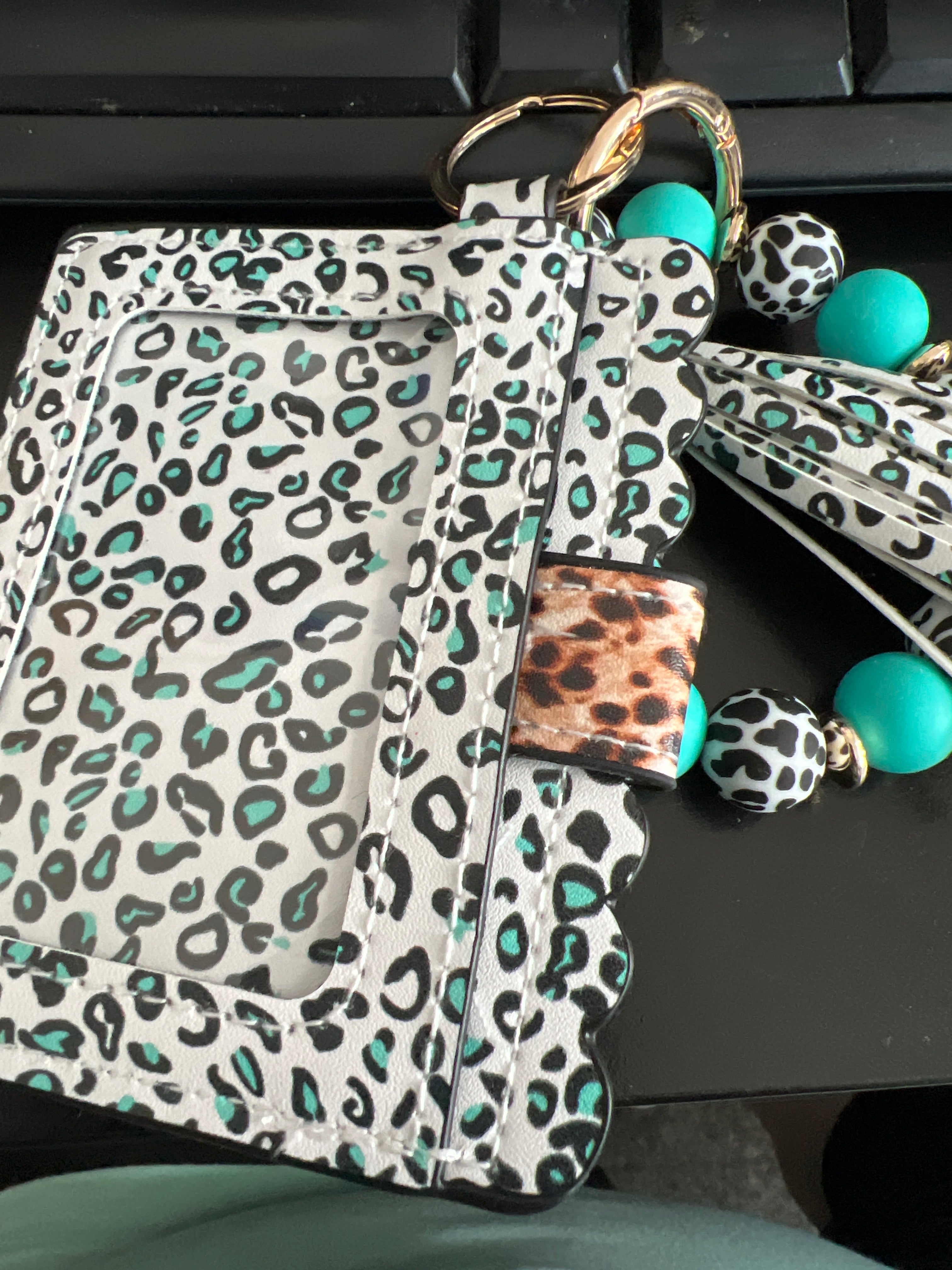 Leopard Teal Wristlet