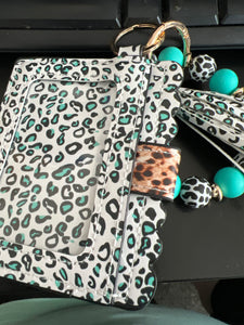 Leopard Teal Wristlet