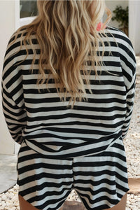 Stripe Color Block Pullover and Shorts Plus Size Set