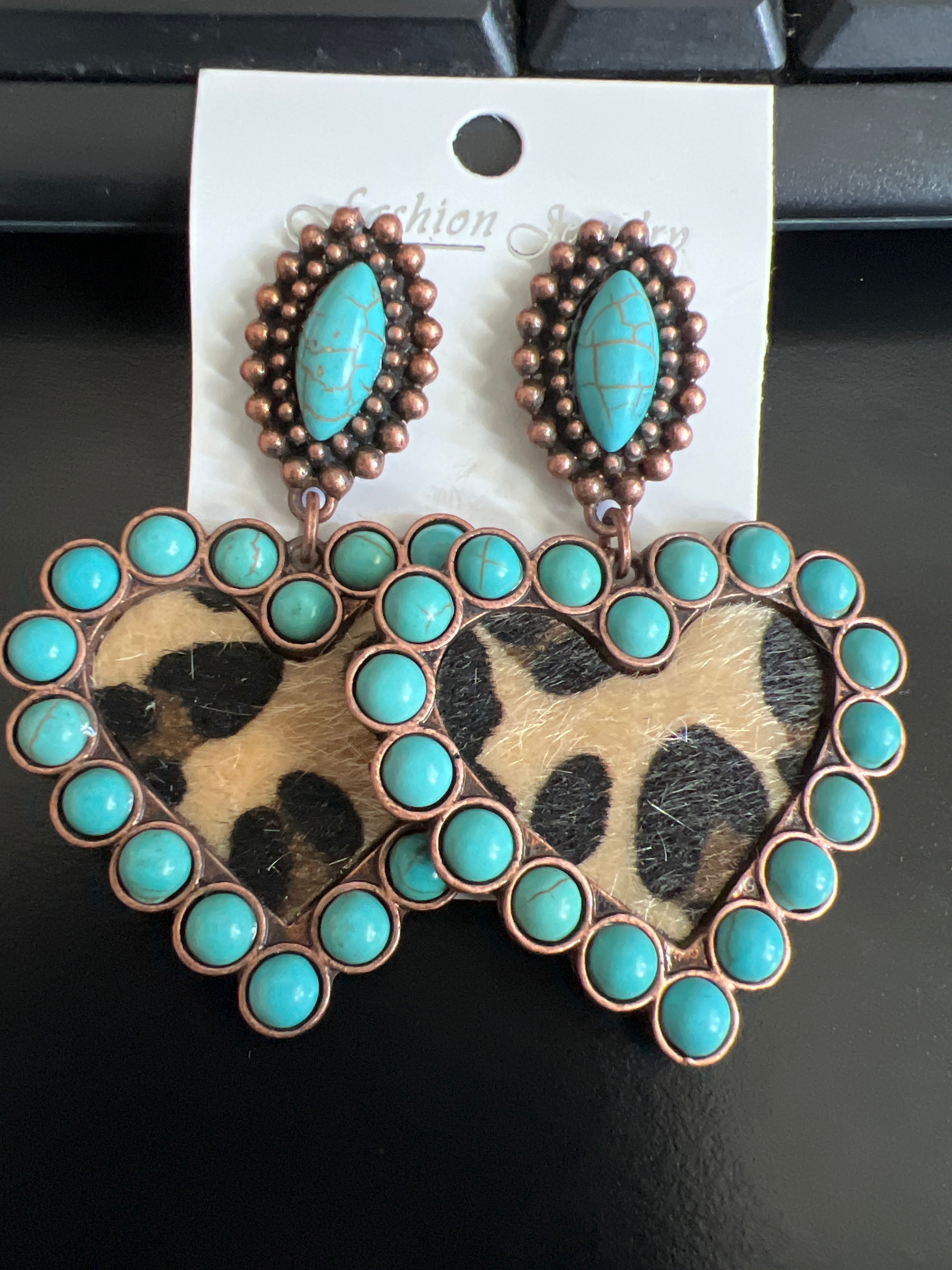 Turquoise/ Leopard Earrings