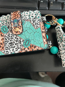 Leopard Teal Wristlet