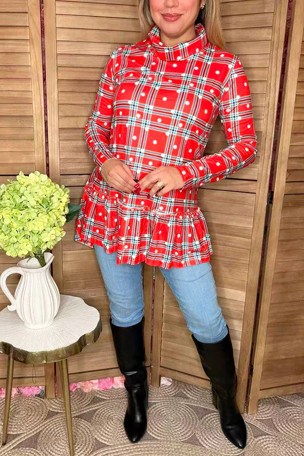 The Winter Red Plaid Dots Tunic