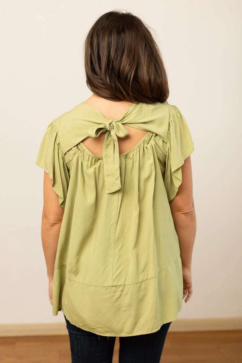 Sage Cotton Blouse with Bow