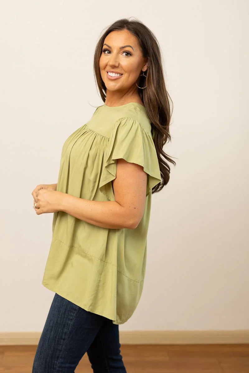 Sage Cotton Blouse with Bow