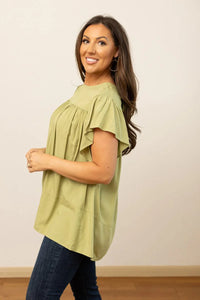 Sage Cotton Blouse with Bow