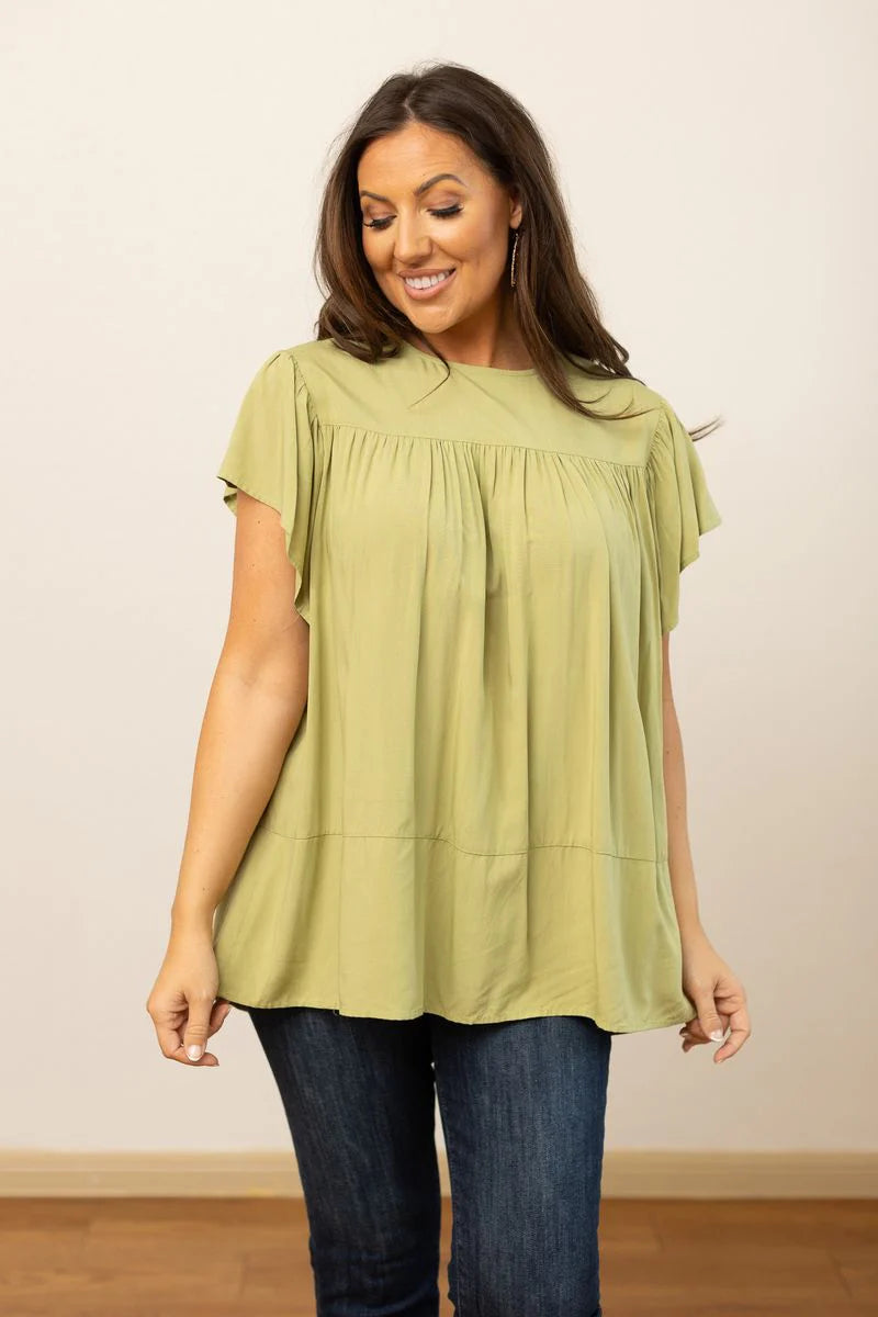Sage Cotton Blouse with Bow