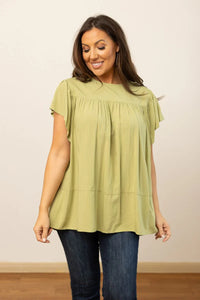 Sage Cotton Blouse with Bow