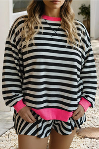 Stripe Color Block Pullover and Shorts Plus Size Set