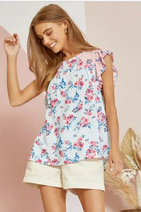Floral Round Neck Woven Top