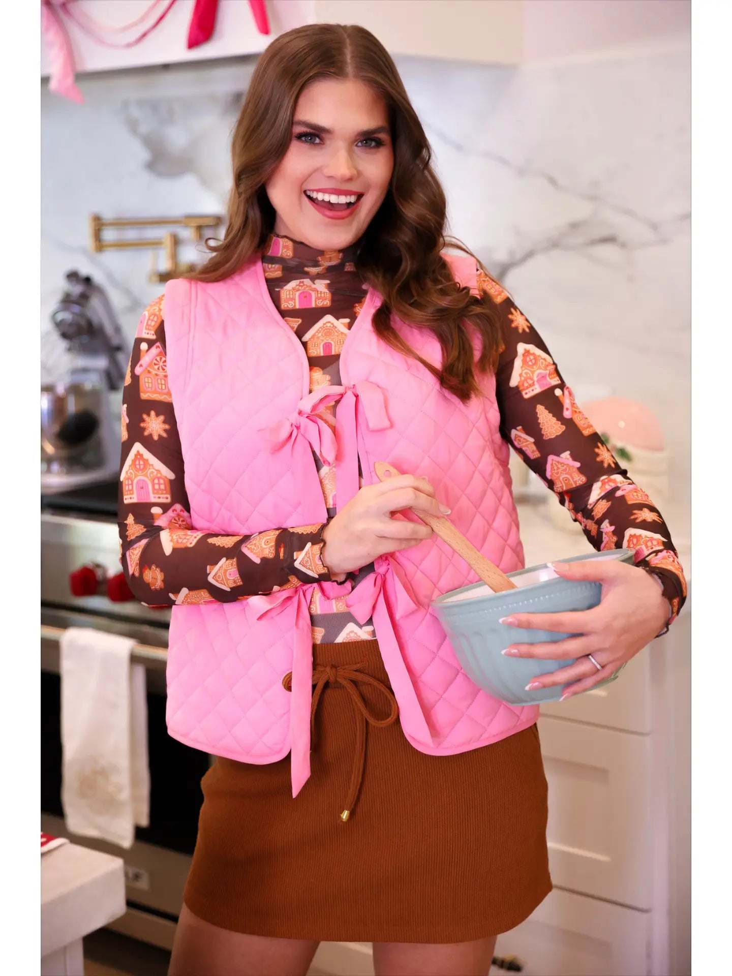 Twila Quilted Tie Vest- Pink