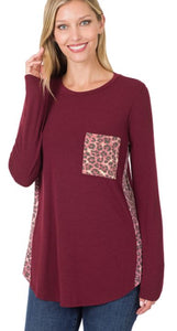 Contrast Side Panel Leopard Pocket Top