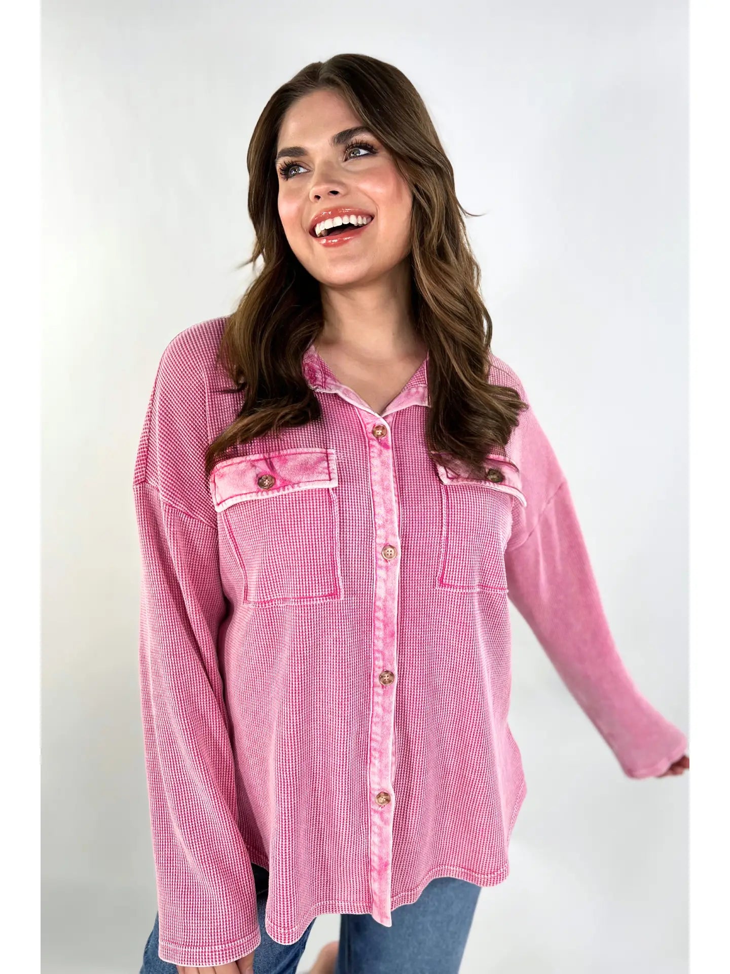 Shelby Waffle Shirt - Pink