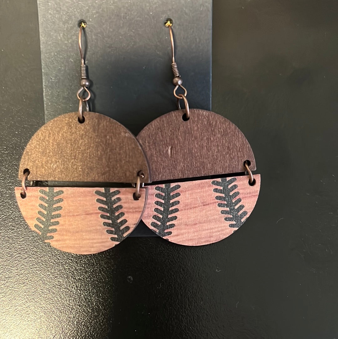 Wooden Baseball Earrings